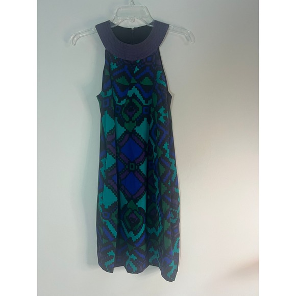 Nicole Miller Dresses & Skirts - Nicole Miller Collection Silk Geometric Halter Shift Dress BN0219 Blue Green 6